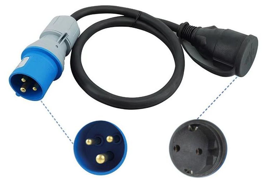 Kabeladapter von CEE‐Stecker auf Schuko‐Steckdose – IP44 – 230 V / 16 A, 3G2,5, für Wohnmobil, Wohnwagen und Camping