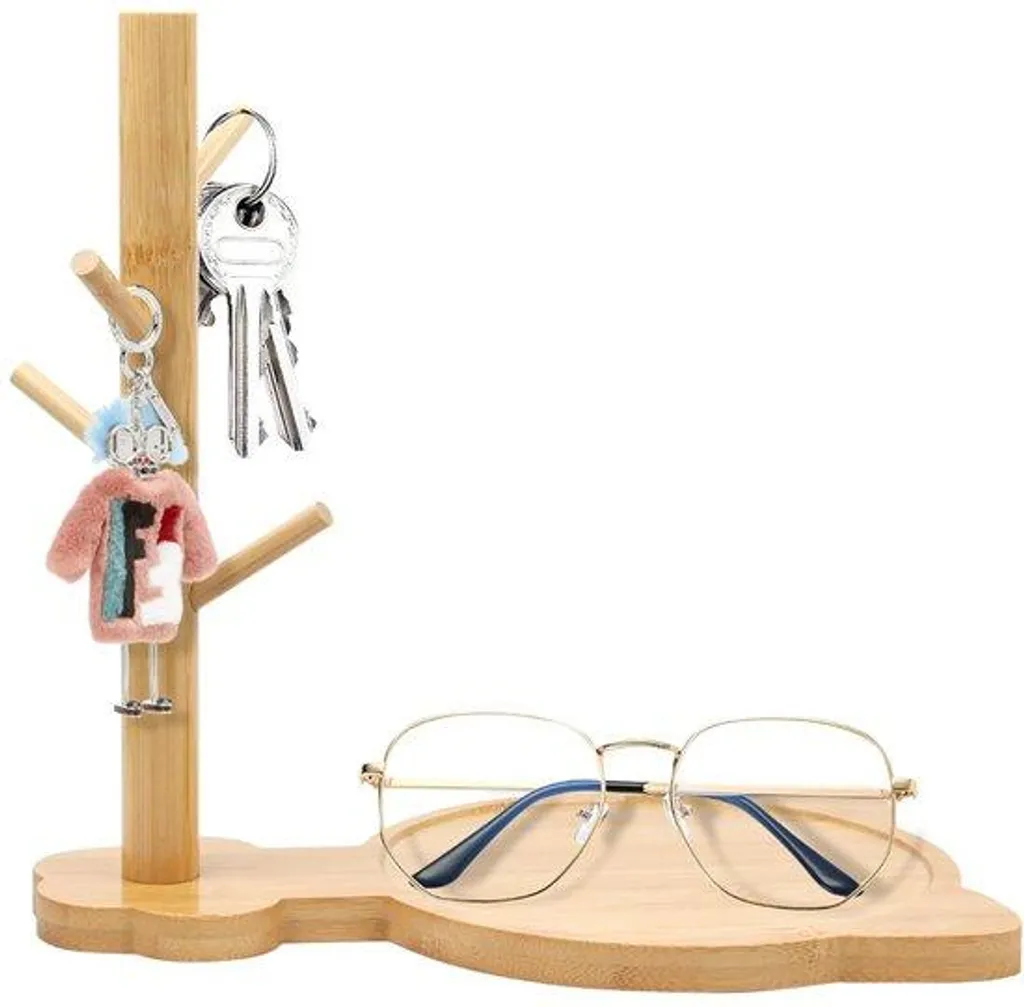 Étagère à clés en bois de noyer massif avec support bijoux marron