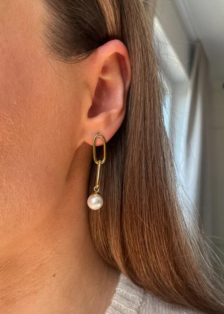 Orecchini a Cerchio Oro con Perla Naturale - Acciaio Inossidabile 316L - 2