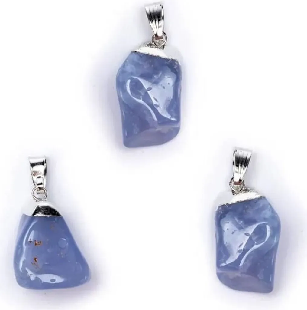 Pendentif en Calcédoine Bleue avec Capuchon Percé - Lot de 2 Pièces