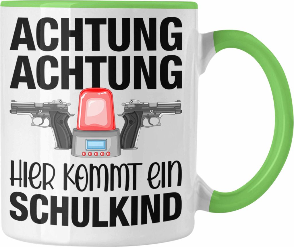 Trendation - Einschulung Junge Achtung Schulkind Geschenk für Schultüte Füllung Tasse Schulstart 1. Schultag Schuleinführung Schulanfang Gesche...