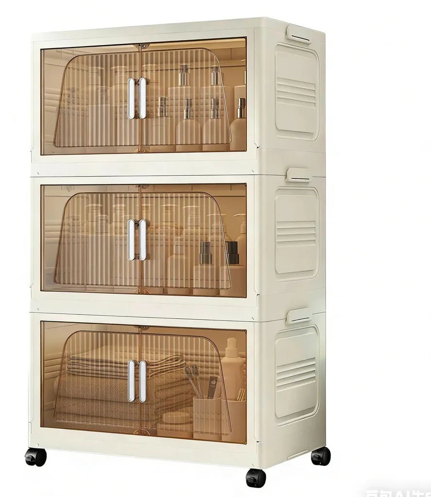 Boîte de rangement pliable 3 niveaux 41cm en PVC avec 4 roulettes