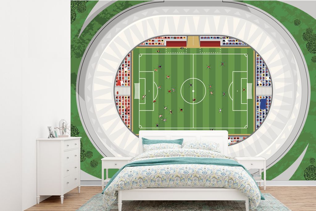 MuchoWow Fototapete für Wohnzimmer oder Schlafzimmer Wandtapete Vinyl Motivtapete Eine Illustration eines ovalen Fußballstadions - 305x220 cm -...