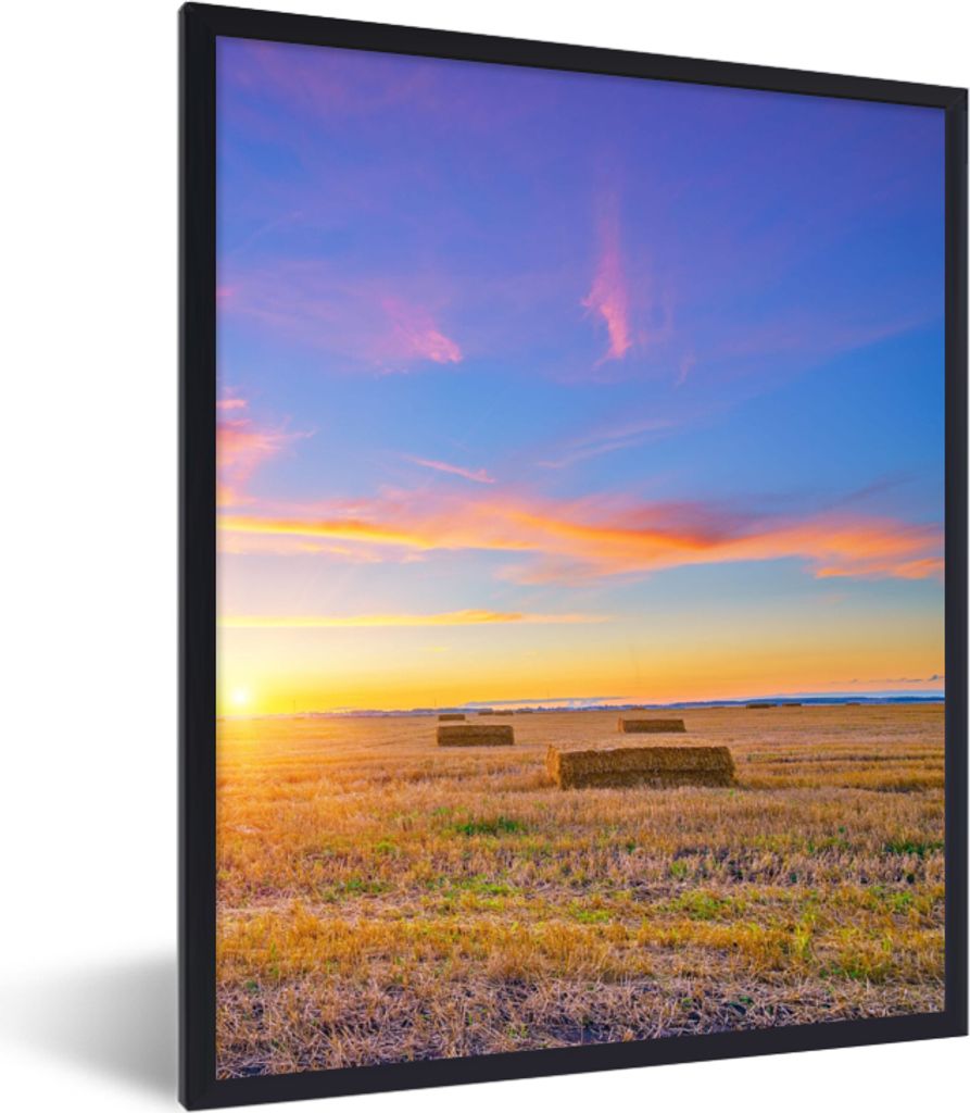 MuchoWow Gerahmtes Poster Stroh - Sonne - Himmel - Landschaft 60x80 cm - Poster mit Schwarzem Bilderrahmen Wandposter Rahmen Foto Bilder - Premiu...