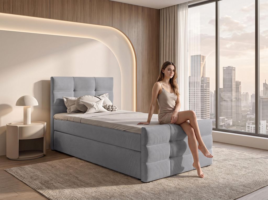 AX LIVING Boxspringbett 120x200 cm Defne Hellgrau - Produktbild 