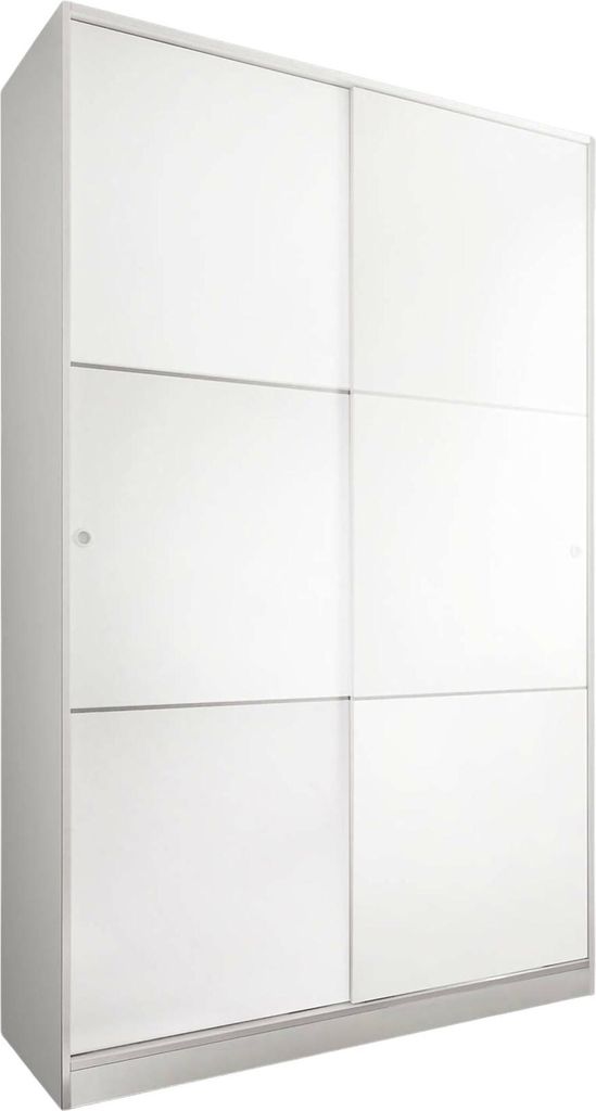Garderobe Dnocer, Schlafzimmer Kleiderschrank mit 2 Schiebetüren, Schrank mit 4 Einlegeböden und Kleiderstange, 120x50h200 cm, Weiß