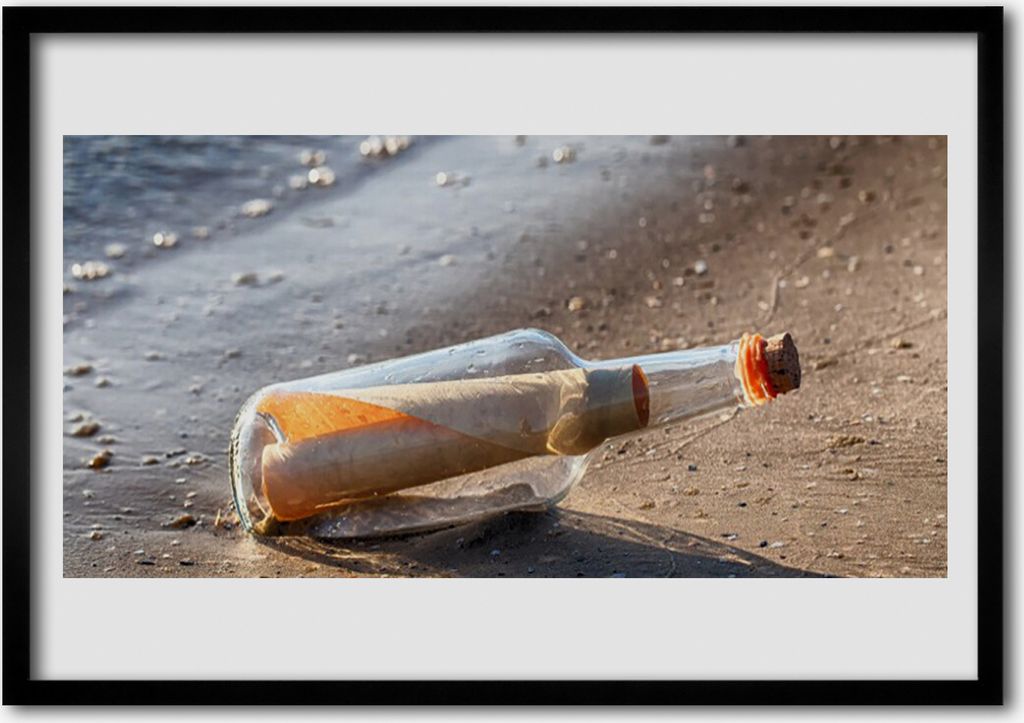 Bild 100x70 MDF-Rahmen Wandkunst Schreiben Bottle Beach Art