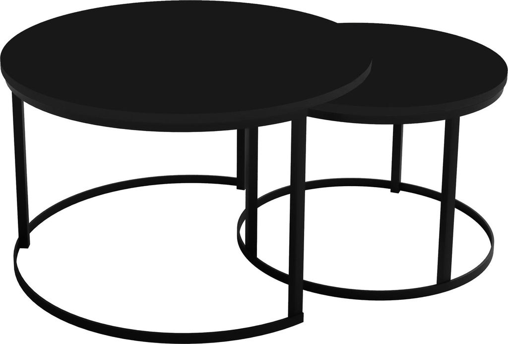 Couchtisch 2 in 1 Monti M3 Satztische in Eicheoptik Ø75 x 47 / Ø58 x 40 cm Beistelltisch mit Gestell aus Metall, Farbe: Schwarz, Beinefarbe: Schwarz
