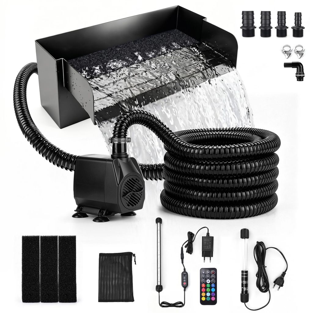 UVC-Lampe Teichwasserfall mit 3000L/H Pumpe, Filter & RGB Produktbild 