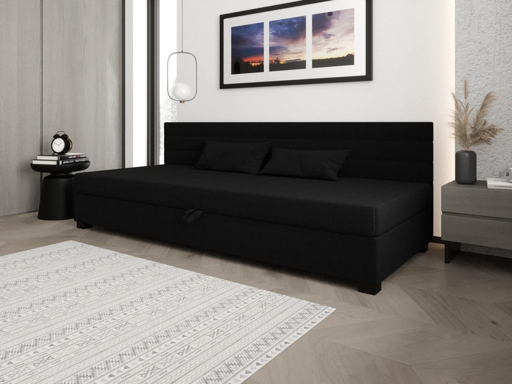 Polsterbett 110x195 KASANDRA BIZ 1 mit Stauraum - schwarz