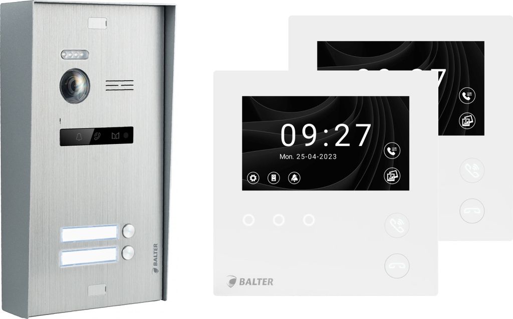 BALTER EVO HD MINI Aufputz Video Türsprechanlage Silber Set 2 Teilnehmer 2x 4,3" Monitor