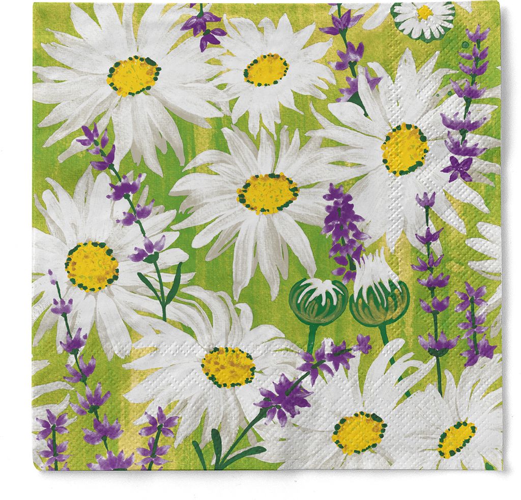 Tissue Serviette Nadine, 3-lagig, 40 x 40 cm, 100 Stück - Mank - Margeriten Floral Blumenwiese