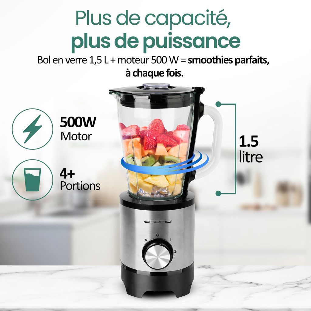 Emerio blender en acier inoxydable – capacité 1,5 L – Image du produit 