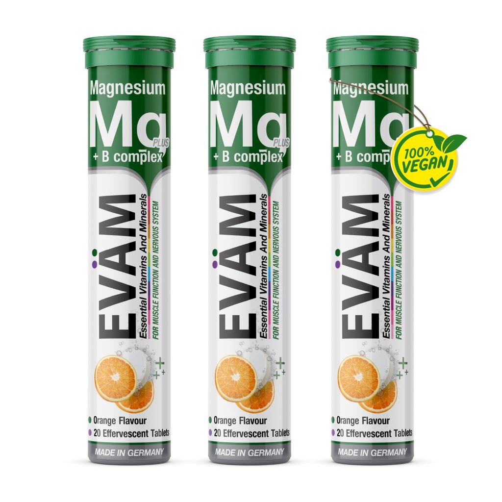 EVÄM Magnesium+Vitamin B Complex Brausetabletten Geschmack Zitrone 3x 20 Stück Vitamin C Nahrungsergänzungsmittel zur Unterstützung des Immunsy...