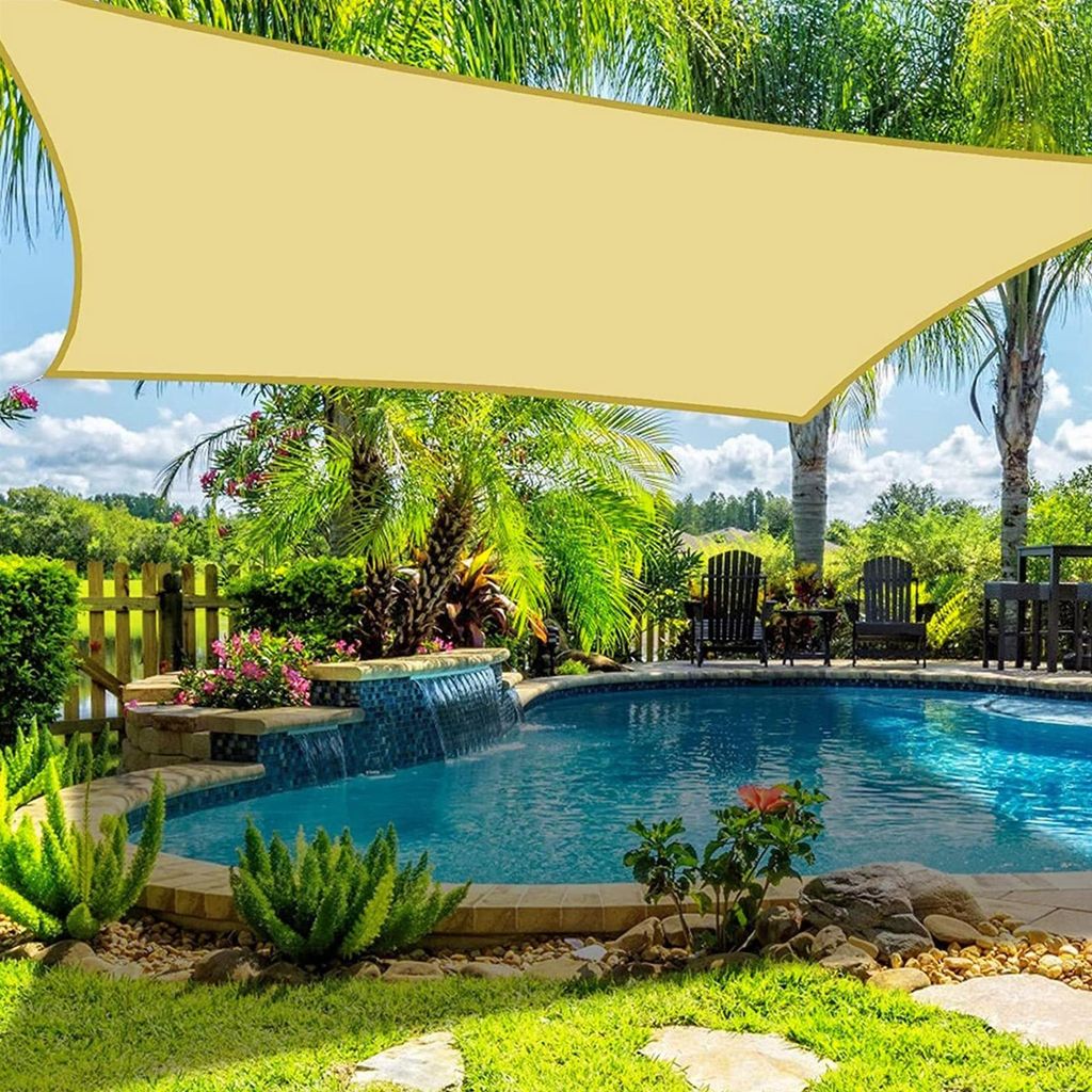 Sonnensegel Wasserdicht Rechteckig 2x3M, Sonnenschutz Segeltuch Reißfest 420D Oxford Gewebe Ösen Seile, Windschutz Beige Balkon Garten Camping