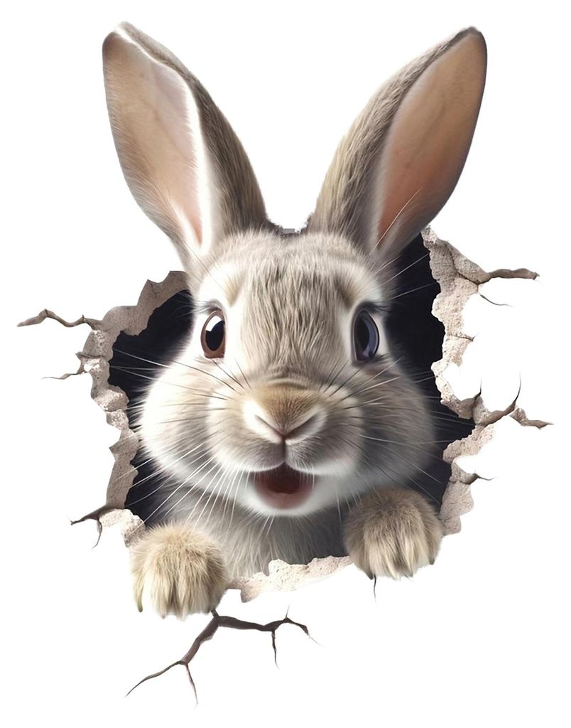 Wandtattoo „Breaking Wall Rabbit“ – wasserfest, selbstklebend, PVC, 3D-Effekt, ideal für Wohnzimmer, Büro oder andere Räume.