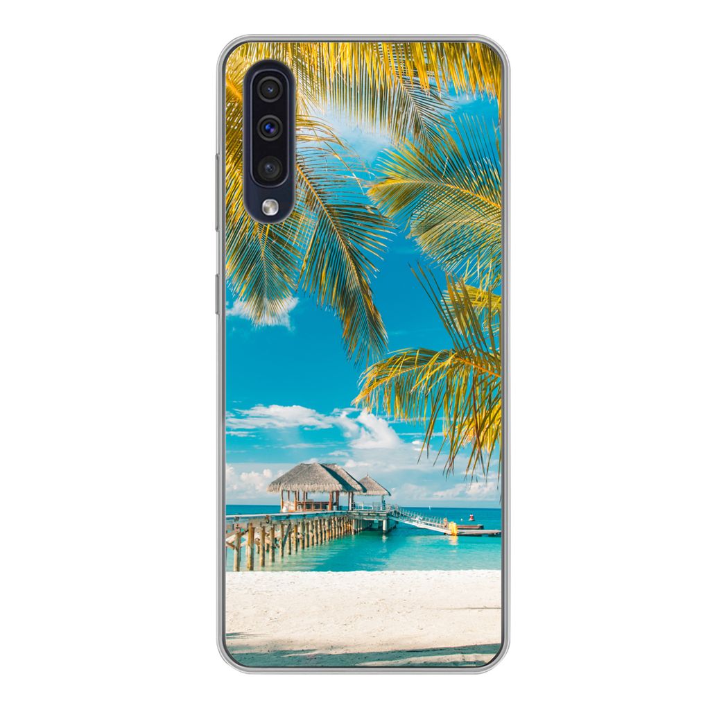 MuchoWow Handyhülle Schutzhülle Hülle für Samsung Galaxy A50 Strand - Palme - Meer Silikon Softcase Handy Hülle - Mobiltelefonhülle