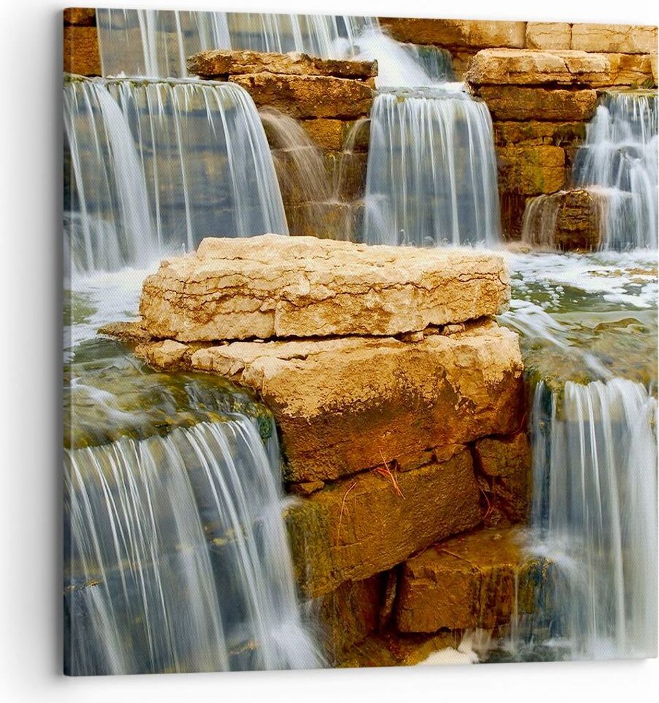 Bild auf Leinwand - Leinwandbild - Wasserfall Steine Wasser - 70x70cm - Wand Bild - Wanddeko - Leinwanddruck - Bilder - Kunstdruck - Wanddekoration...