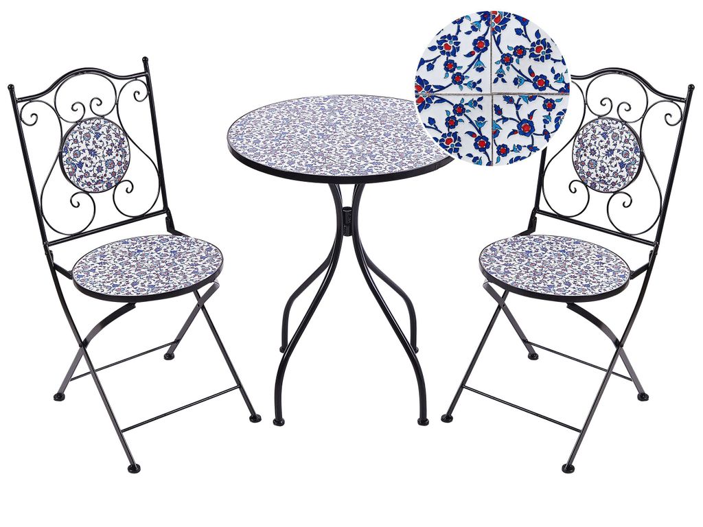 BELIANI Balkon Set Schwarz u. Blau aus Metall Mosaik Muster Produktbild 
