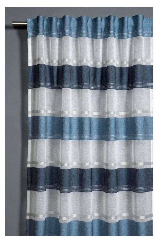 Vorhang mit verdeckten Schlaufen und Gardinenband, Transparent, Lichtdurchlässig, Etamine, Weiß/Blau, 140 x 245 cm