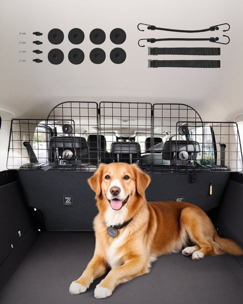 Verstellbares Hundegitter Autobarriere - Haustierbarriere Trennwand - 928x423mm - Ideal für Sicherheit und Komfort Ihres Haustiers