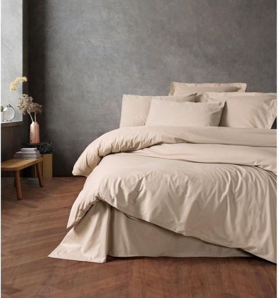Bettwäsche-Set – Bettbezug 220 x 240 cm + 2 Kissenbezüge 60 x 60 cm, verstärkte Baumwolle – Beige