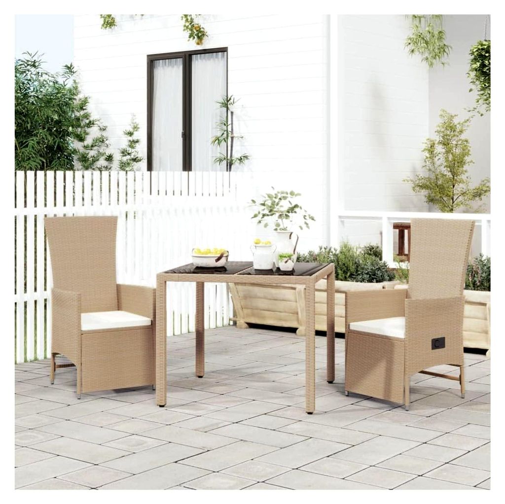 Gartenstühle, Klappstuhl, Campingstuhl klappbar, 3-tlg. Garten-Essgruppe mit Kissen Beige