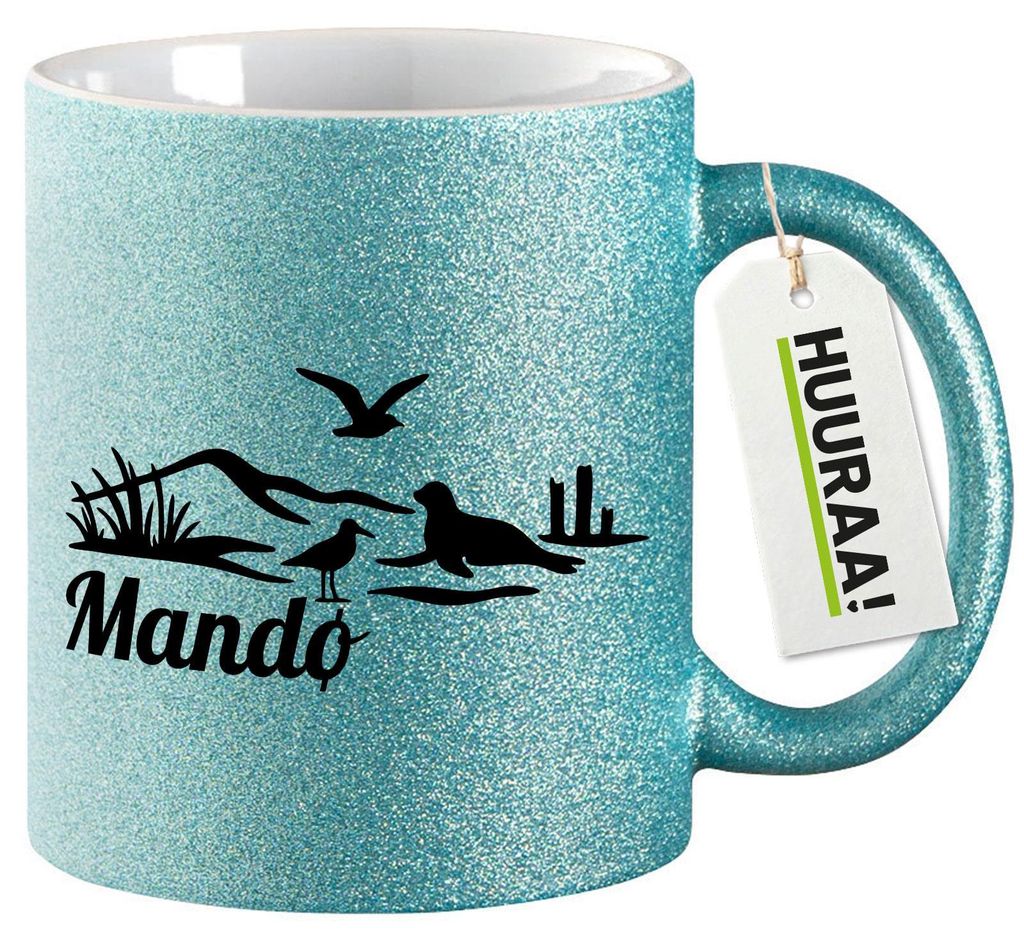 Huuraa Glitzertasse Mandø Dänemark 330ml Blau Keramik Kaffeebecher Geschenkidee