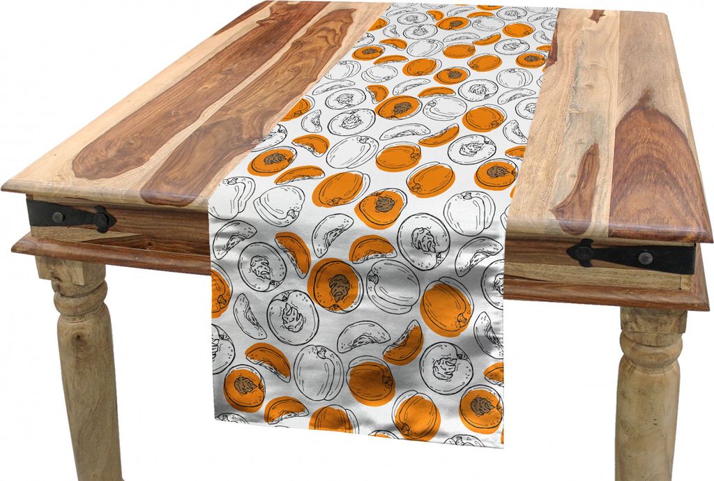 ABAKUHAUS Pfirsich Tischläufer, Silhouette Juicy Scheiben, Esszimmer Küche Rechteckiger Dekorativer Tischläufer, 40 x 300 cm, Braun Orange und W...