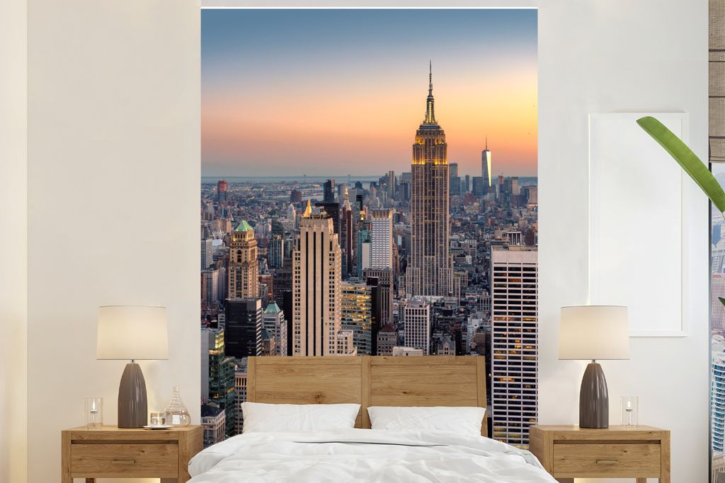 MuchoWow Fototapete für Wohnzimmer oder Schlafzimmer Wandtapete Vinyl Motivtapete New York - Sonne - Skyline - 155x240 cm - Tapete