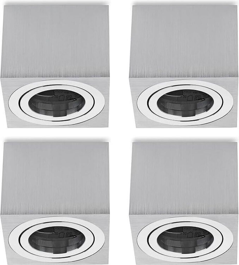 Sweet LED Aufbauspots flach 50mm silber 4x Deckenspots Alu LED strahler eckig