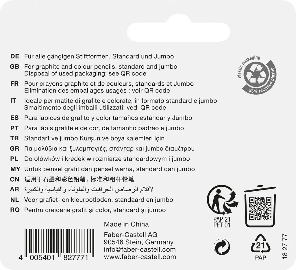Taille-crayon Gaucher sans salissure Faber-Castell Sleeve Noir L-Hand