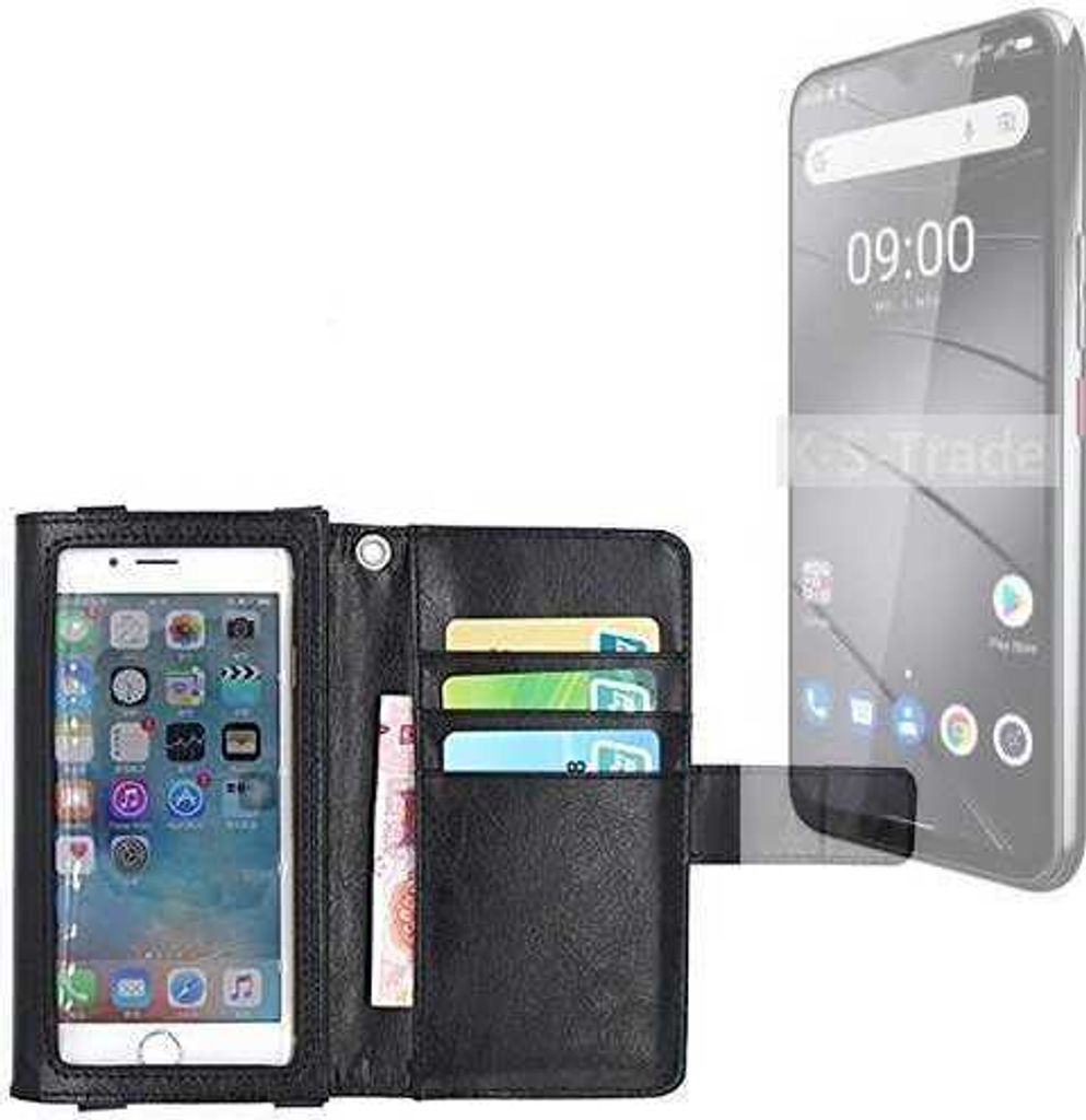 K-S-Trade Handy Hülle Schutz Hülle Kompatibel mit Gigaset GS5 Pro SE Case mit Displayschutz / Schutzfolie Flip Cover Wallet case Etui Hülle schwarz