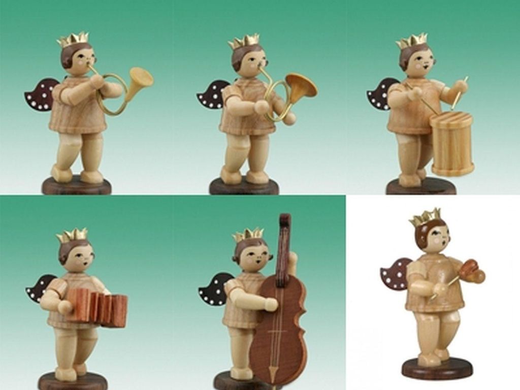 Holzfigur Musikantenengel 6tlg. mit Krone natur Höhe 6,5cm NEU