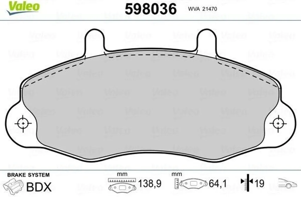 Équipement Freinage Avant Transit - Plaquettes Valeo 598036 Neuves