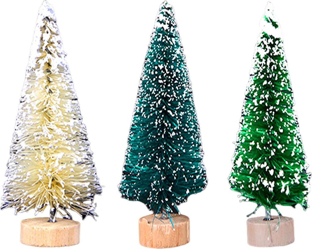 3-teiliges Set künstlicher Mini-Weihnachtsbäume mit schneebedeckten Spitzen (3,5–15 cm) aus Sisal, ideal als festliche Tischdekoration für Zuh...