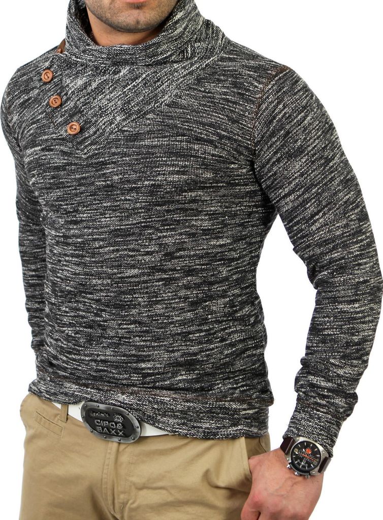 Reslad Herren Winter Grobstrick Pullover Strickpullover RS-3102 Schwarz XL