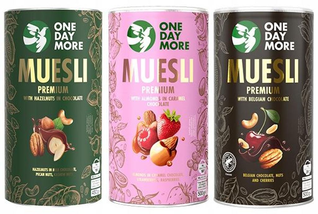 OneDayMore | Premium Müsli Set | 3 Sorten mit Schokolade Früchten und Nüssen Frühstück Set