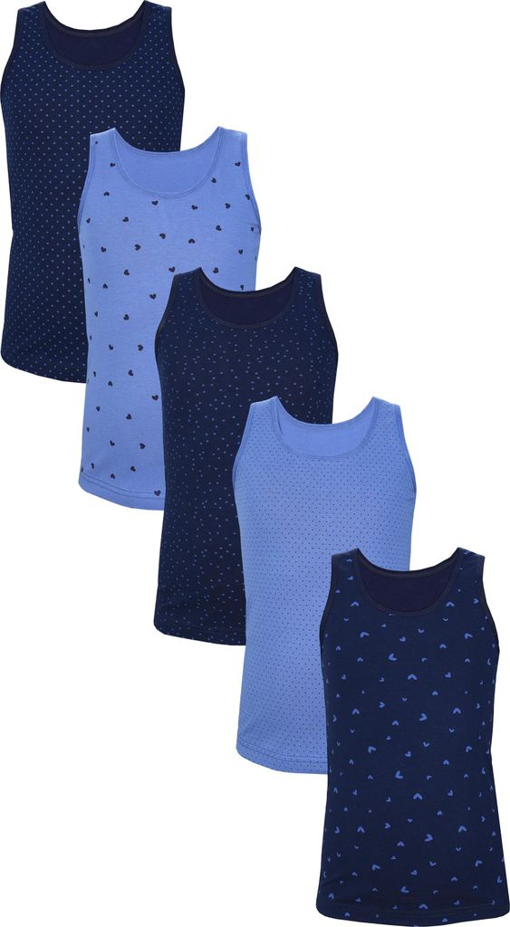 TupTam Unterhemden Mädchen Baumwoll Unterhemd 5er Pack Tank Top Ärmellos Kinder, Farbe: Herzchen Punkte Dunkelblau, Größe: 146-152