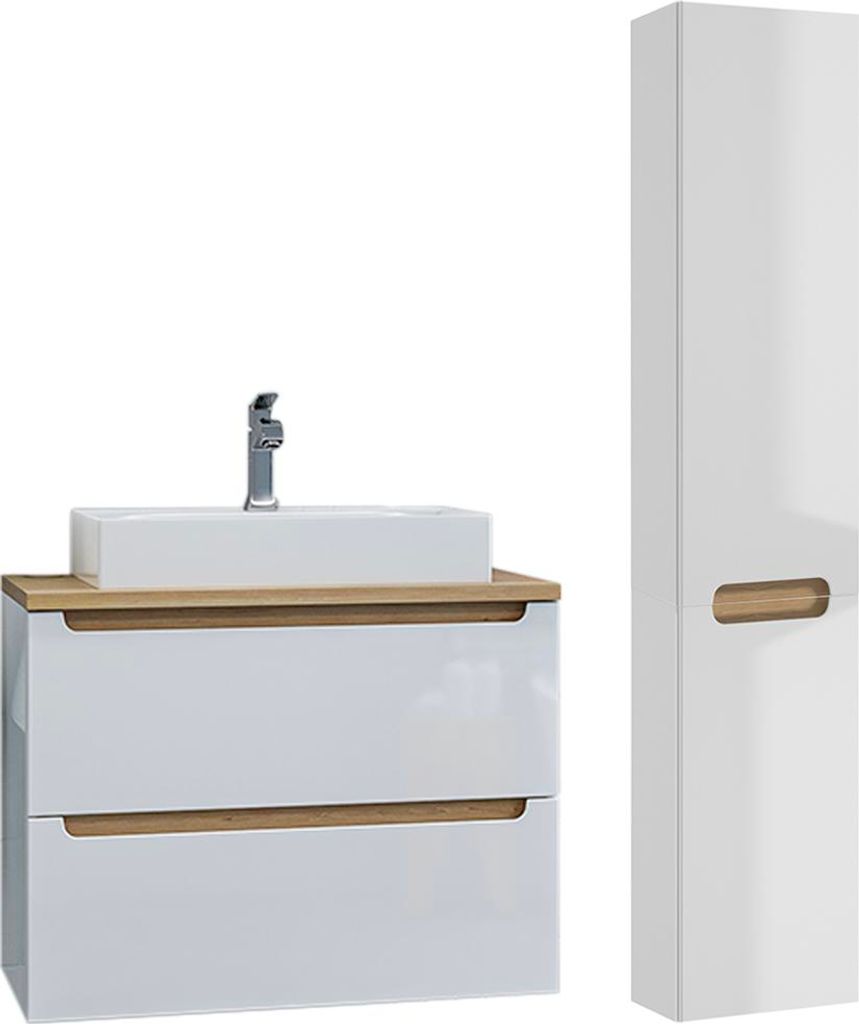 Waschtisch und Hängesäule 80cm Livia mit 2 Schubladen, Weiß Produktbild 