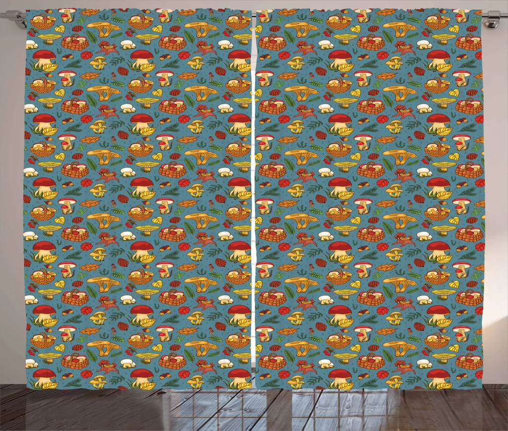 ABAKUHAUS Tenda rustica con funghi, champignon e porcini, tenda universale per soggiorno con passanti e ganci, 280 x 245 cm, multicolore