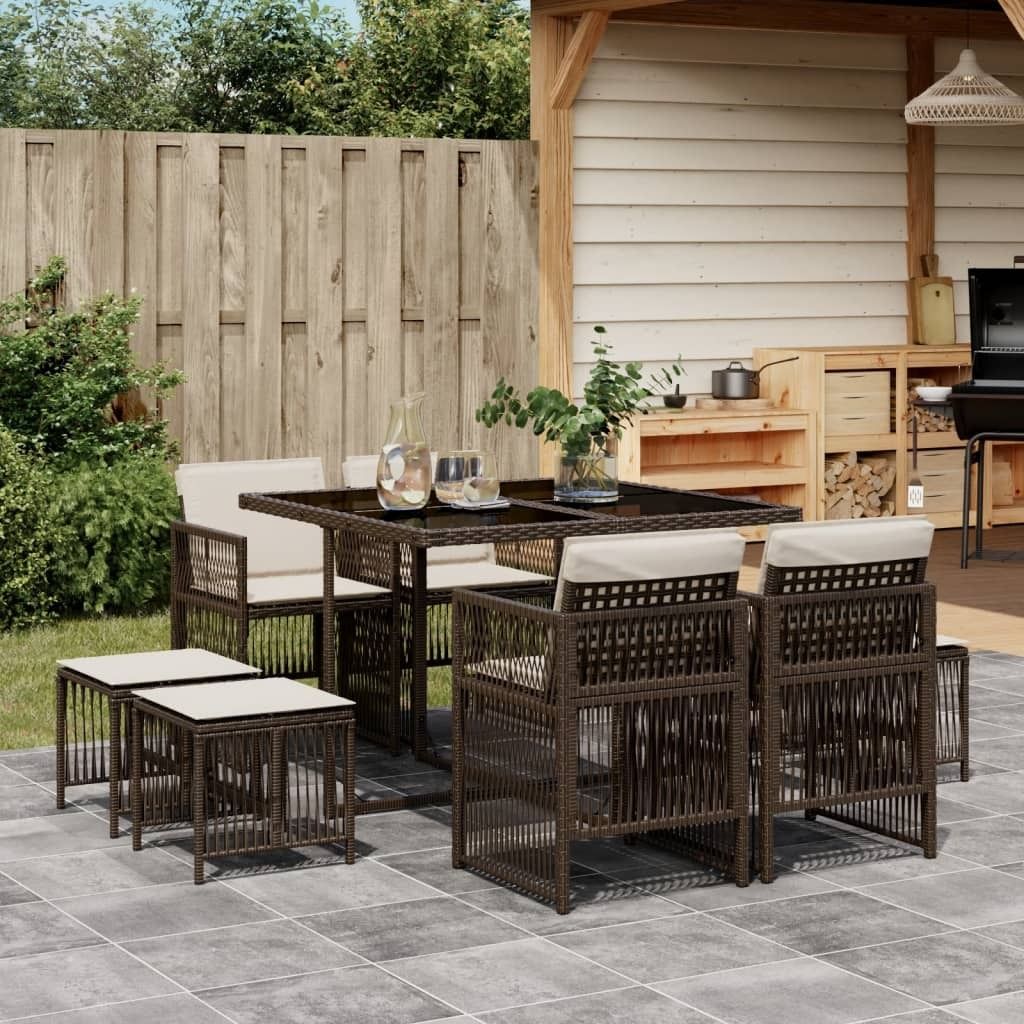 Langlebig Gartenmöbel Set Balkonmöbel-Set 9-tlg. Garten-Essgruppe mit Kissen Braun Poly Rattan - Gartenmöbelgarnituren Octo3324146 3parcel