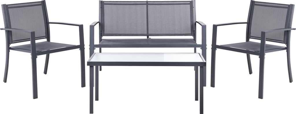 BELIANI Lounge Set Dunkelgrau Metall 4-Teilig Modern 2-Sitzer Sofa 2 Stühle u. Couchtisch Outdoor Terrasse Balkon Gartenset Gartenmöbel Set Sitzg...