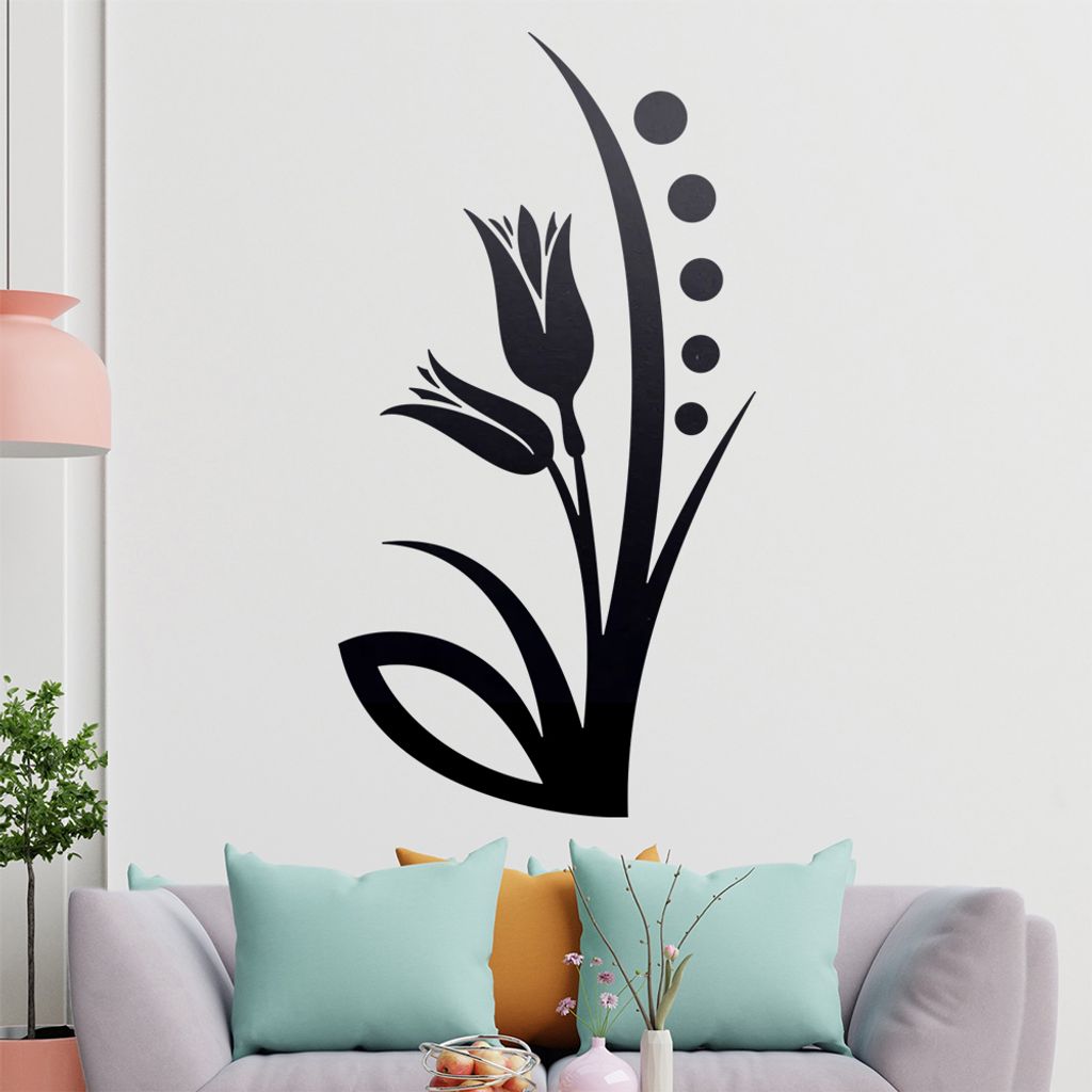 Blume - Linien Punkte Wandtattoo in 6 Größen - Wandaufkleber Wall Sticker - Dekoration, Küche, Wohnzimmer, Schlafzimmer, Badezimmer