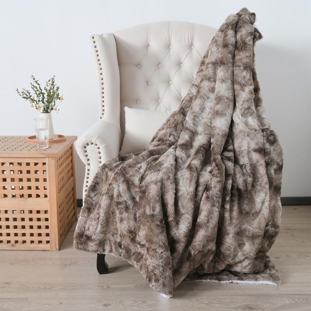 Superwarme Fleecedecke, Grau-Weiß, hochwertige Kunstfelldecke, komfortabler Flor, für Sofa und Sofa, ultraweich und flauschig, 152 x 127 cm