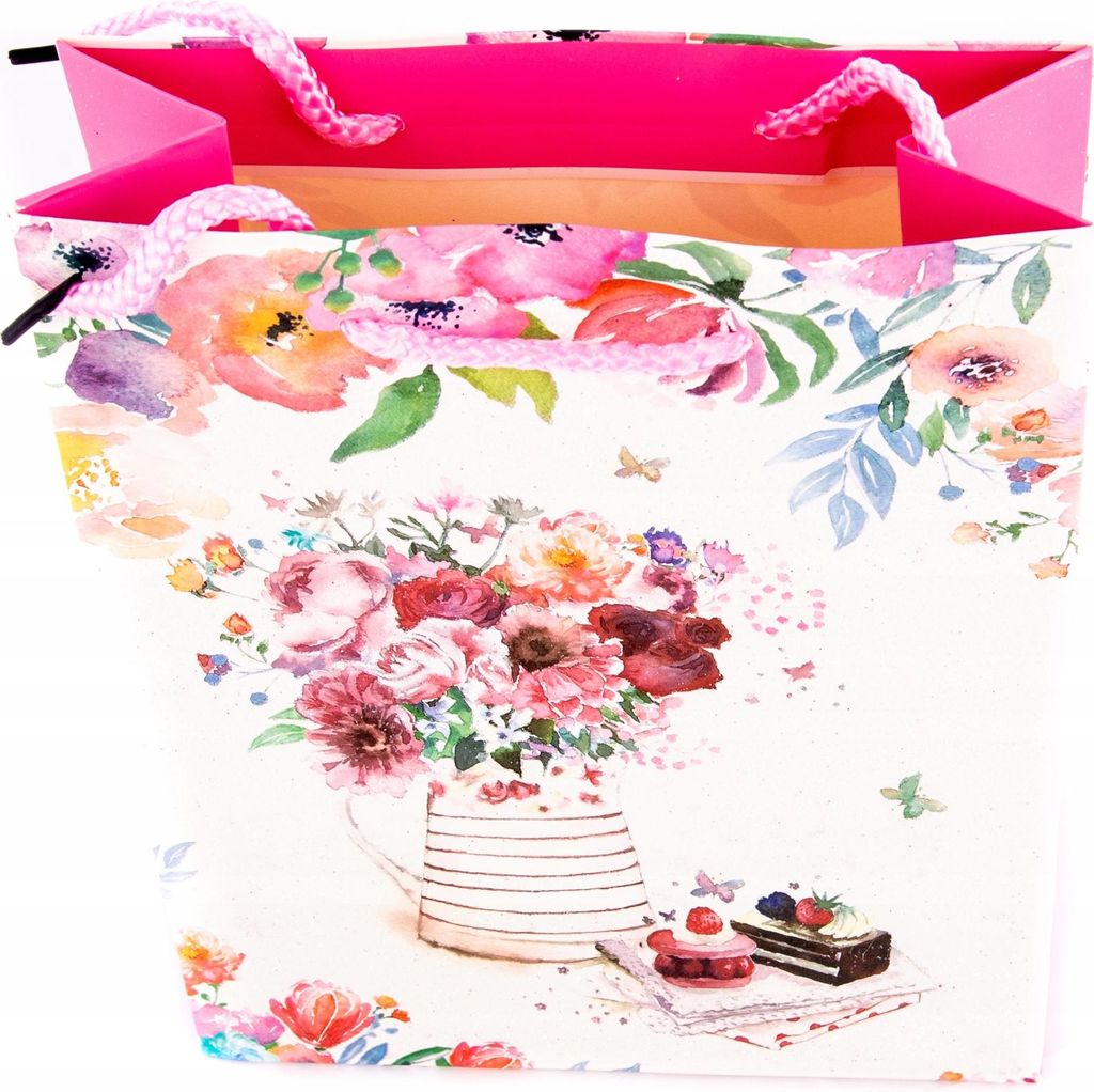 Kleine Geschenktüte Blumen 18x23cm - Bunte Papiertragetasche für Präsente
