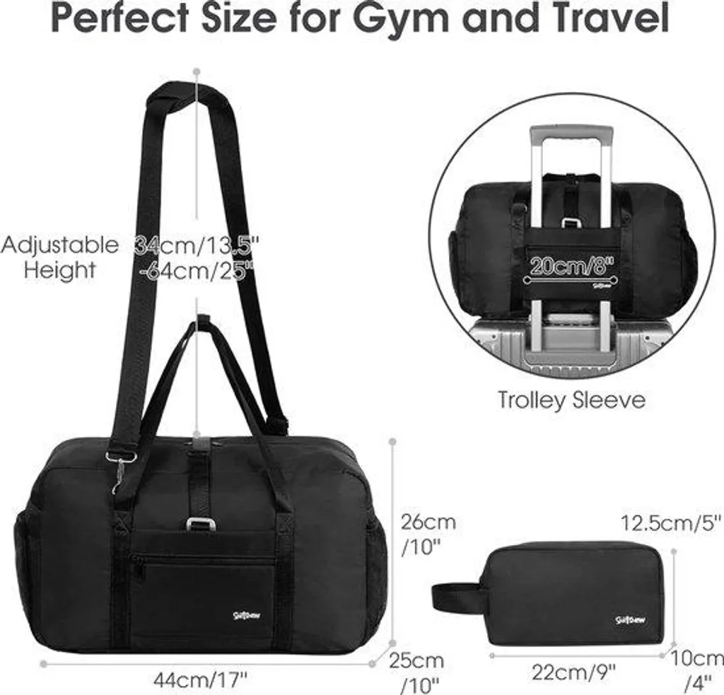 Sac de Sport et Voyage pour Yoga avec Double Compartiment et Trousse Noir