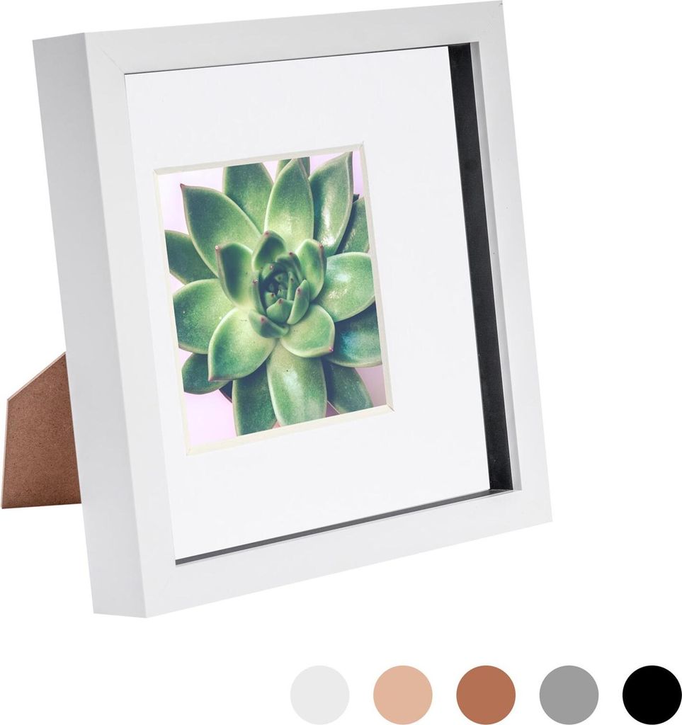 Nicola Spring 8 x 8 3D-Schatten-Kasten-Foto-Rahmen - Pop-up-Anzeige Bilderrahmen mit 4 x 4 Montage - Glas Aperture - Weiß