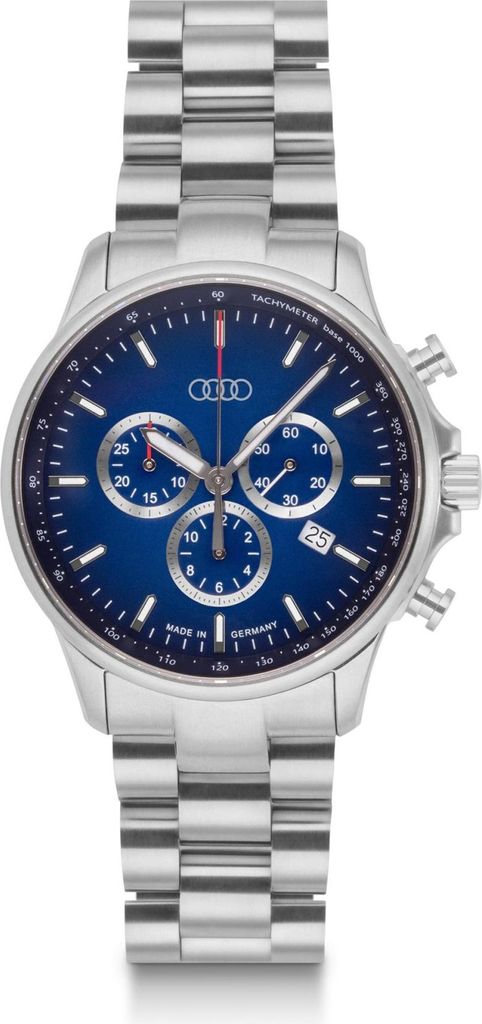 Original Audi Chronograph Edelstahl, silber/blau Armbanduhr Produktbild 