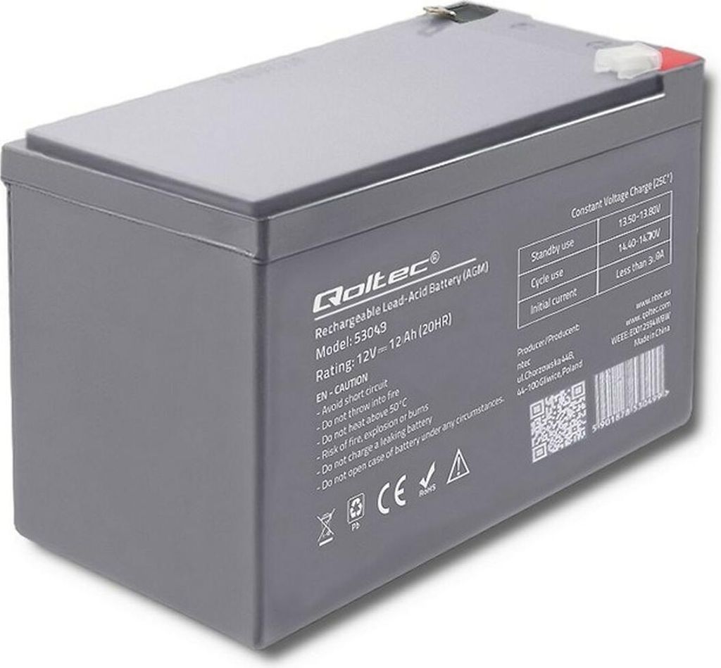Qoltec 53049 AGM battery | 12V | 12Ah Immagine del prodotto 